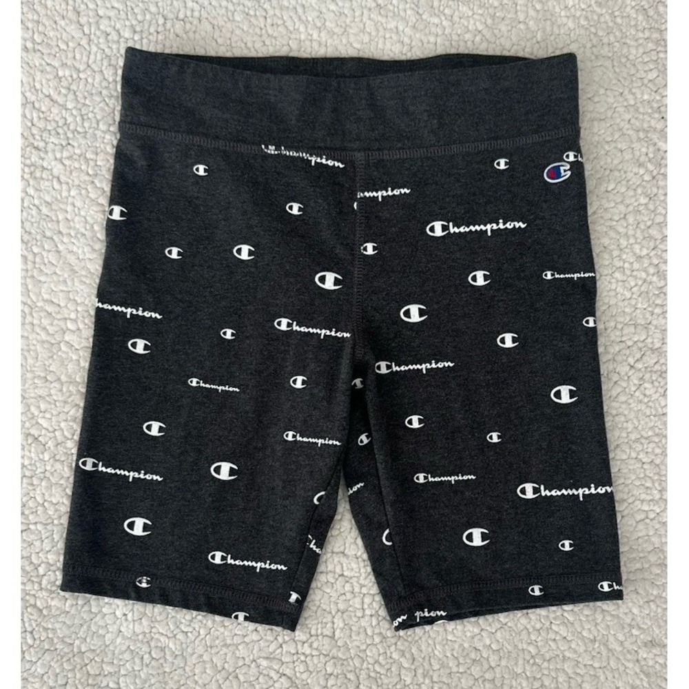 Girls Champion Athletic Bike Shorts Elastic Waist Gray & White Logo Size Large
